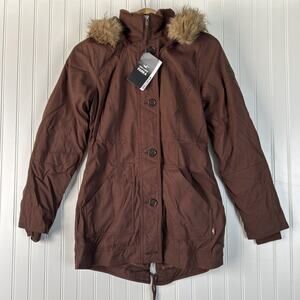 HOLLISTER FAUX FUR LINED COZY PARKA JACKET COAT BROWN WOMENS SIZE XS